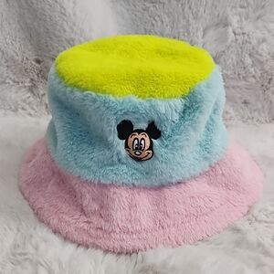 Colorful Fuzzy Bucket Hat with Cartoon Patch